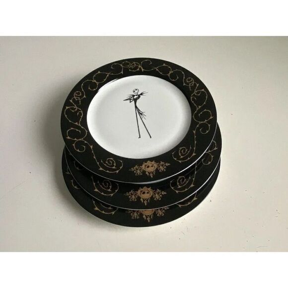Set Of 4 Disney Nightmare Before Christmas Jack 10.5" Ceramic Dinner Plates NEW - Picture 4 of 13